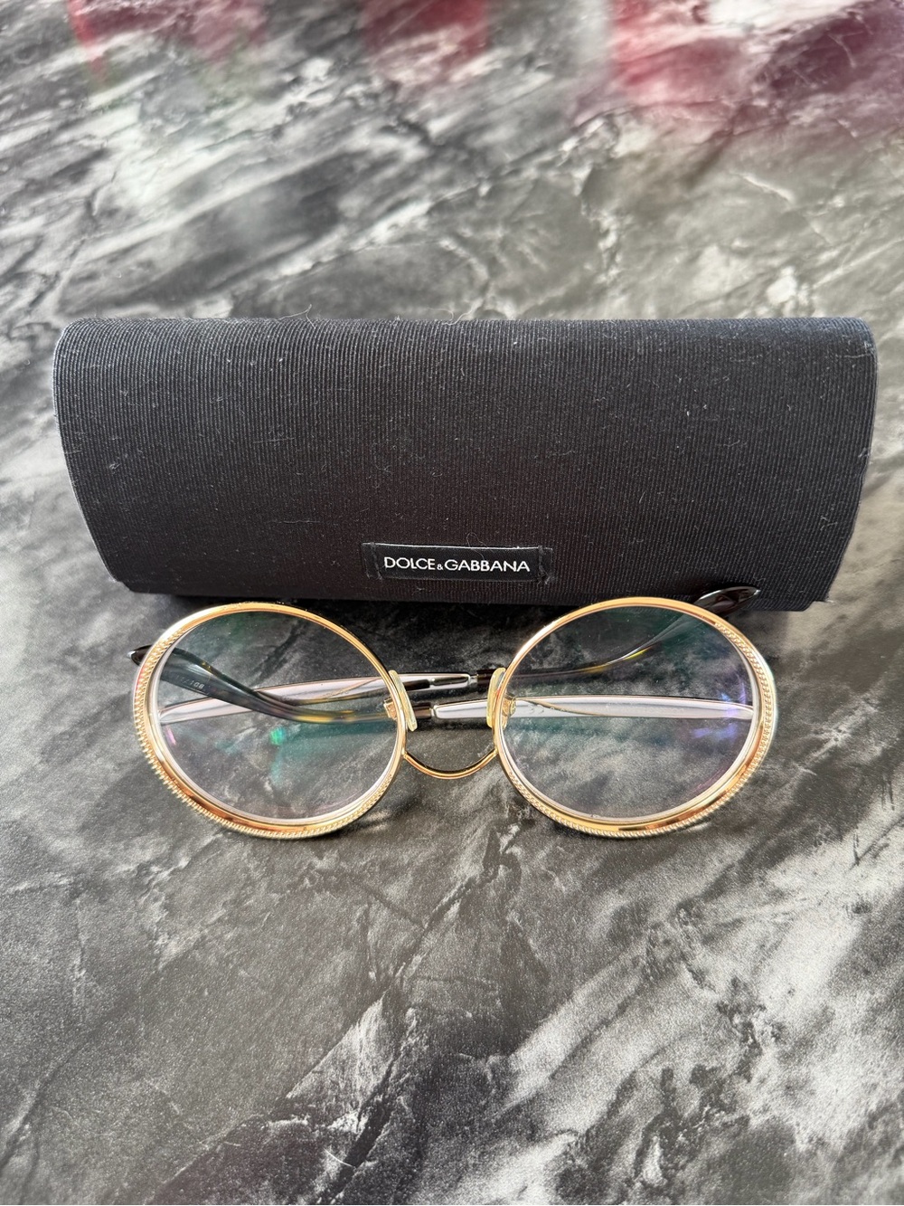 Dolce & Gabbana Women's Gold Round Metal Glasses with Black Temple Detailing
